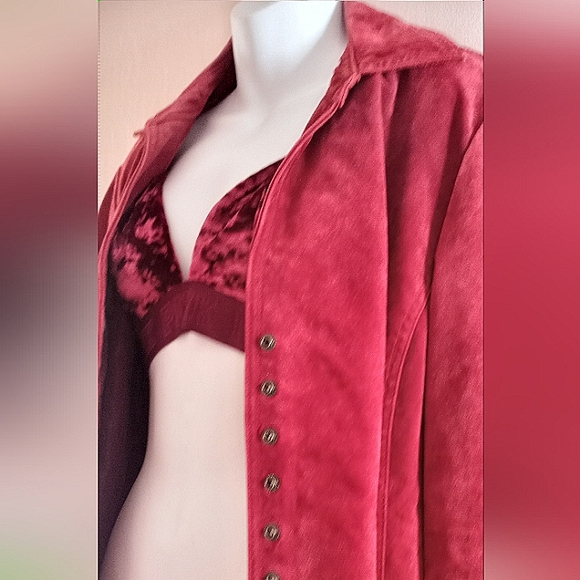Live a Little Jackets & Blazers - Live A Little Vintage 90's Jacket Top Red Raspberry Leather Button Down